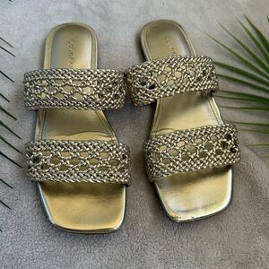 Calvin Klein Metallic Woven Slide Sandals